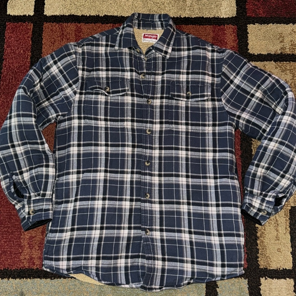Mens Wrangler Blue Plaid Sherpa Lined jacket
